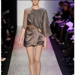 BCBGMAXAZRIA Runway 100% Silk Dress Sz 6 Pleated Draped Cocktail Taupe $648